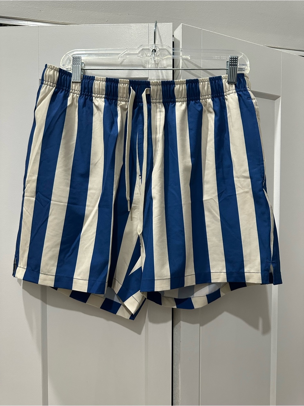 BearBottom Blue and Beige Vertical Stripe Swim Shorts
